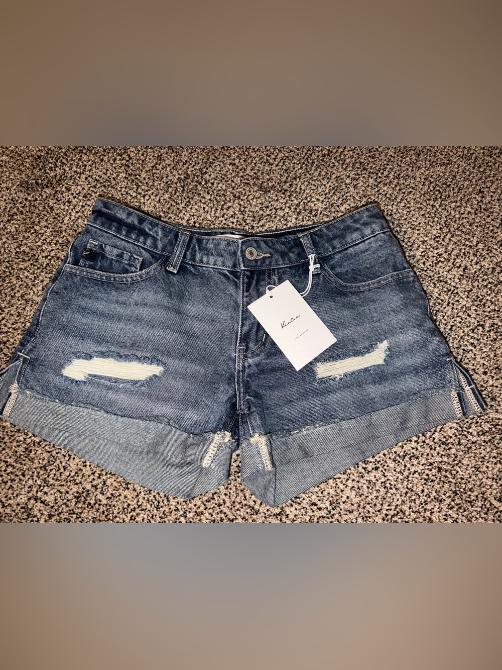 KanCan Women's Distressed Cuffed Denim Shorts